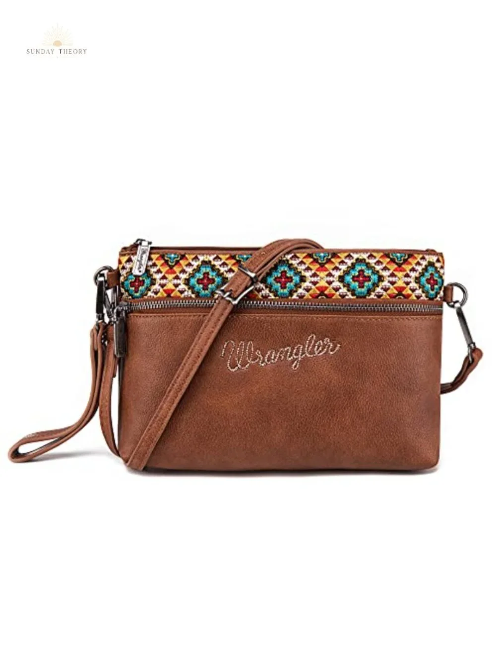 Wrangler by Montana West Embroidered Faux Leather Crossbody Wristlet Purse